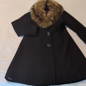 Kate Spade Black Coat with Faux Fur Trim, The Sleeves Have Been Shorten 1"..